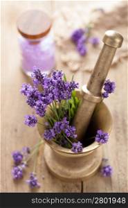 mortar with fresh lavender
