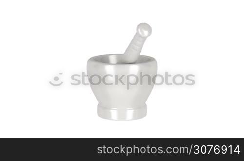 Mortar with pestle, spin on white background