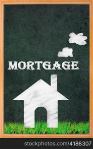 Mortgage and house drawing on retro blackboard.