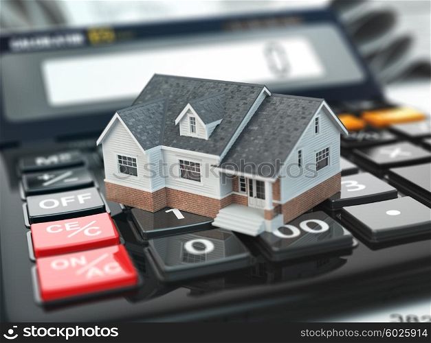 Mortgage calculator. House on buttons. Real estate concept. 3d
