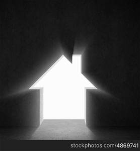 Mortgage concept. Background image with house silhouette on black wall