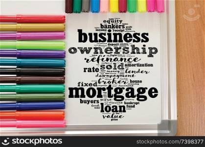 Mortgage word cloud collage over whiteboard background