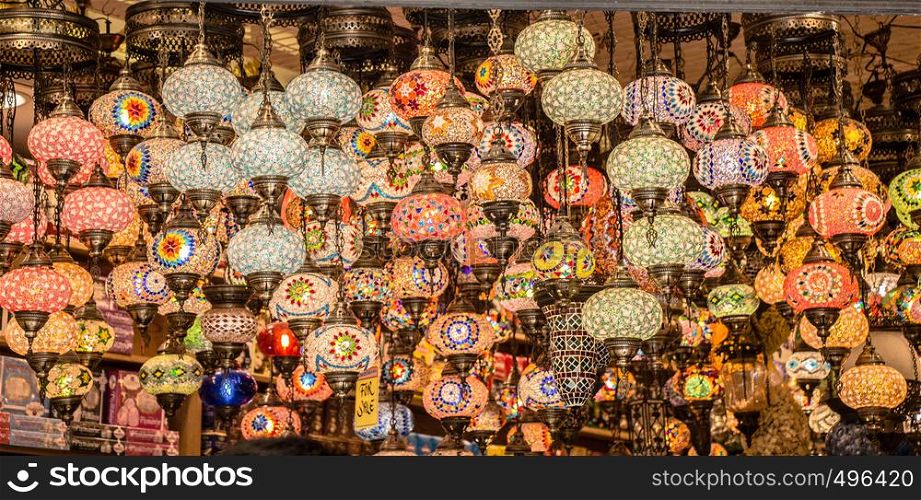 Mosaic colorful Ottoman lamps from Bazaar in Istanbul