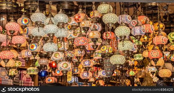 Mosaic colorful Ottoman lamps from Bazaar in Istanbul