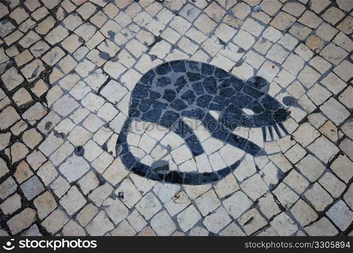 mosaic of a rat at the Largo do Rato, Lisbon