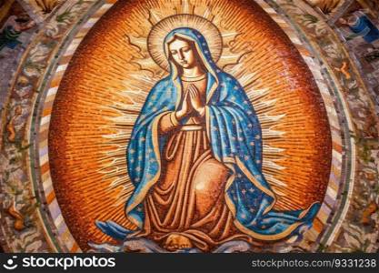Mosaic of Our Lady of Guadalupe. Generative AI