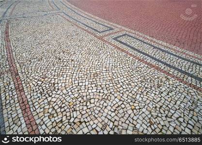 Mosaic soil in Dresden at Theaterplatz square in Germany. Mosaic soil in Dresden at Theaterplatz square