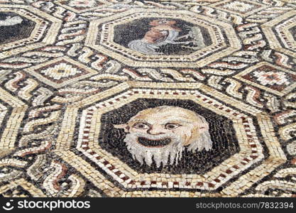 Mosaics on the floor of ancient villa in acropolis of Pergam, Turkey