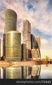 Moscow City in the evening, Russia. Toned image.