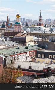 Moscow city landscape with Kremlin in sunny spring day