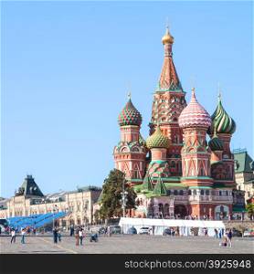 Moscow cityscape - Pokrovsky Cathedral on Red Square of Moscow Kremlin in summer afternoon