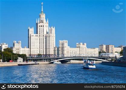 Moscow cityscape with Stalin&rsquo;s high-rise building on kotelnicheskaya embankment