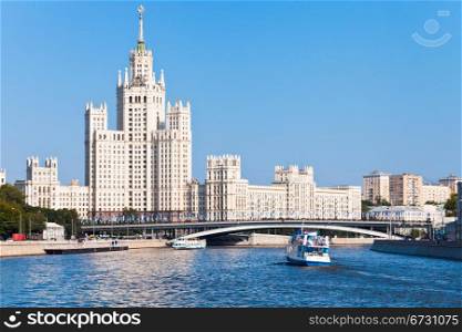 Moscow cityscape with Stalin&rsquo;s high-rise building on kotelnicheskaya embankment