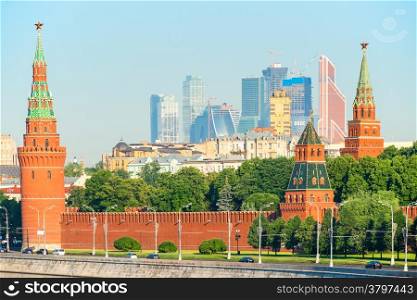 Moscow Kremlin and view of skyscrapers