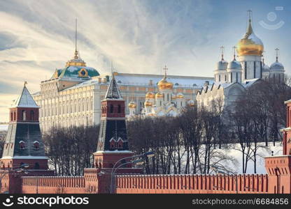 Moscow Kremlin Cathedral winter landscape embankment