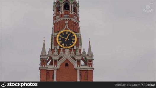 Moscow Kremlin Main Clock named Kuranti on Spasskaya Tower. Red Square.