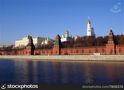 Moscow Kremlin wall and river, Russia