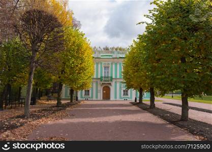 Moscow, October 13, 2019, Kuskovo estate, view of an Italian house, photograph taken on a cloudy October day. palace in the estate of Kuskovo