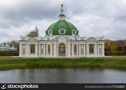 Moscow October 13, 2019, Kuskovo estate, view of the grotto, photo taken in the afternoon on a cloudy day in October. palace in the estate of Kuskovo