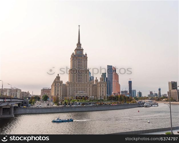 MOSCOW - OCTOBER 14: Moscow Stalin era tower building of Ukraine hotel on October 14, 2017 in Moscow, Russia. MOSCOW - OCTOBER 14: Moscow Stalin era tower building of Ukraine hotel on October 14, 2017 in Moscow, Russia.