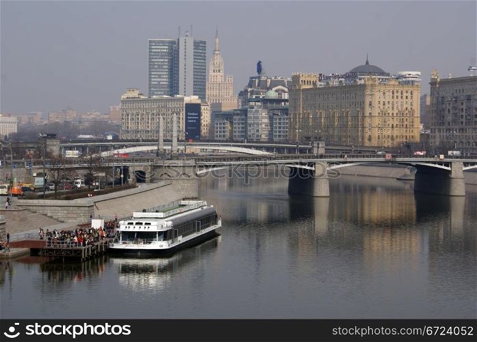 Moscow river and buildings of city, Russia