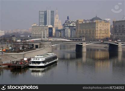 Moscow river and buildings of city, Russia