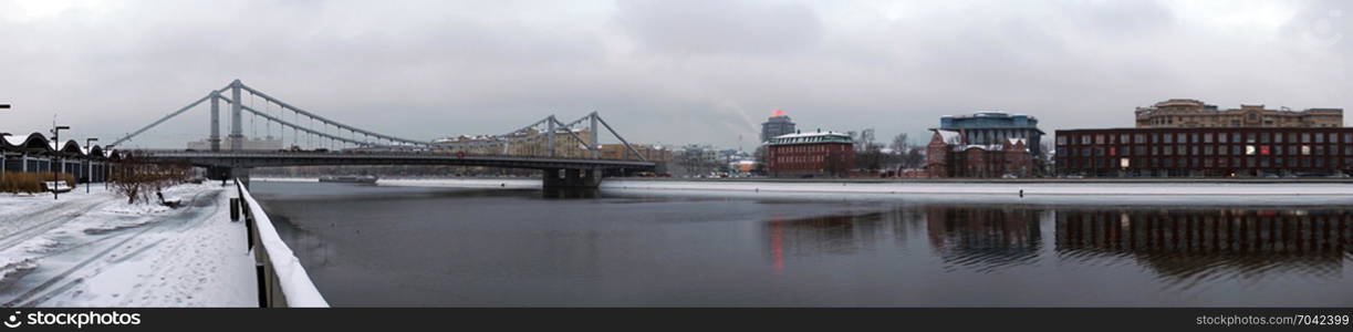 MOSCOW, RUSSIA - 07 DECEMBER 2017 Bridge and Moscow river at winter