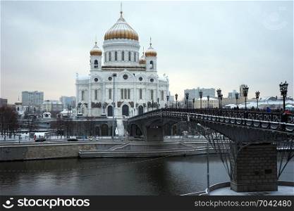 MOSCOW, RUSSIA - 07 DECEMBER 2017 Temple of Christ the Savior and bridge