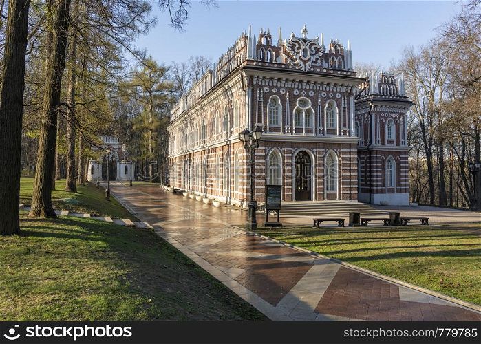 MOSCOW, RUSSIA - APRIL 25, 2019: The Great Tsaritsyn Palace in the Tsaritsino Museum-Preserve