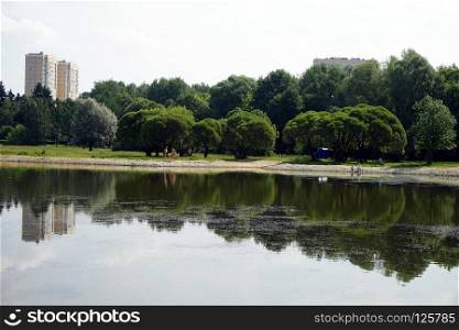 MOSCOW, RUSSIA - CIRCA JULY 2018 Lake in Pokrovskoe Streshnevo park
