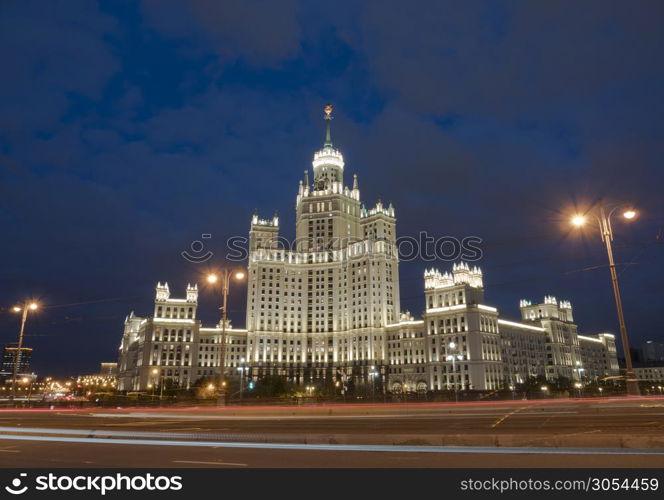 Moscow Russia City View on Stalin&rsquo;s High Building at night.