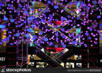 MOSCOW, RUSSIA - DECEMBER 17, 2017: Futuristic design of the atrium in the shopping center European (Evropeisky) in the city centre