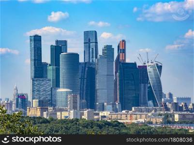 MOSCOW. RUSSIA - JULE 11, 2021:The Skyscrapers of the Moscow City International Business Center. Skyscrapers of the Moscow City International Business Center