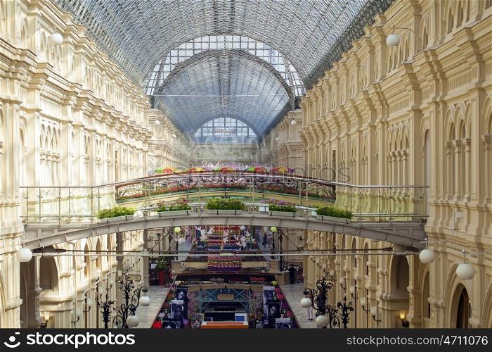 "MOSCOW, RUSSIA - JUNE 24: Trade house "GUM" on Red square, the interior, in June 24, 2015, Moscow, Russia"