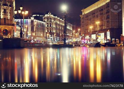 Moscow, RUSSIA - MARCH 31: night landscape in early spring in the city center in Moscow on March 31, 2014, in Moscow, Russia