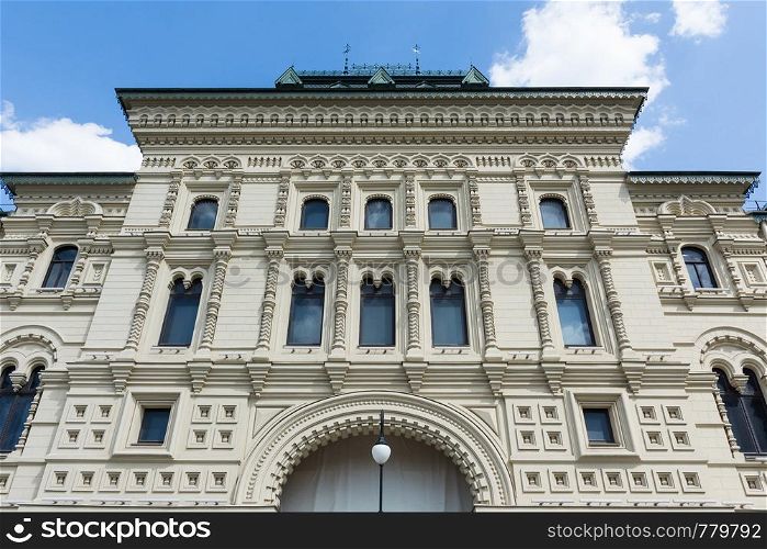 Moscow, Russia May 6, 2019 Nikolskaya Street, the facade of the main department store building