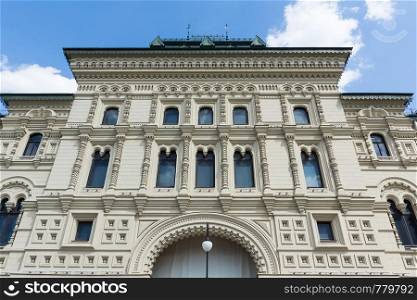 Moscow, Russia May 6, 2019 Nikolskaya Street, the facade of the main department store building