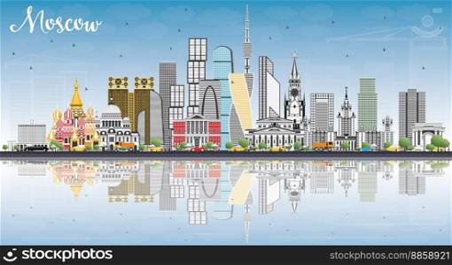 Moscow Russia Skyline with Gray Buildings, Blue Sky and Reflections. Vector Illustration. Business Travel and Tourism Illustration with Modern Architecture.