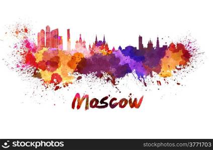 Moscow skyline in watercolor splatters with clipping path. Moscow skyline in watercolor