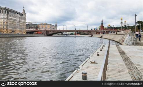 Moskva River and Moskvoretskaya Embankment in Moscow city in autumn