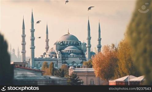 Mosque background. Illustration Generative AI 