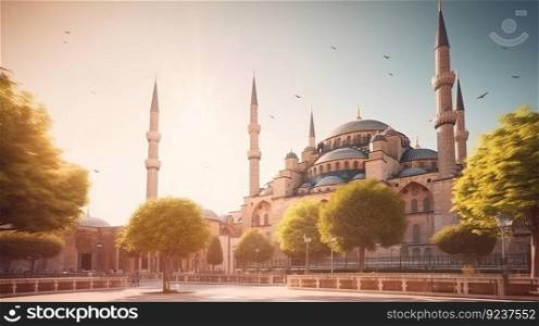 Mosque background. Illustration Generative AI
