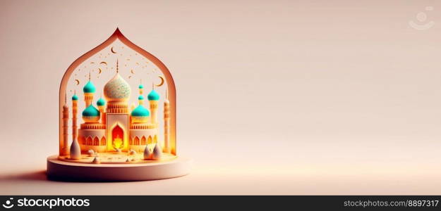 Mosque Digital 3D Illustration for Eid Ramadan Islmic Celebration Banner