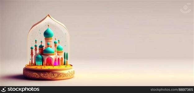 Mosque Digital 3D Illustration for Ramadan Islmic Celebration Banner