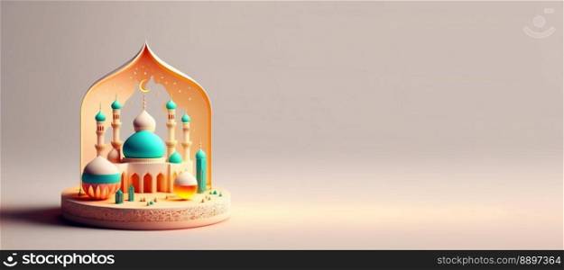 Mosque Digital 3D Illustration for Ramadan Islmic Celebration Greeting