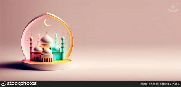 Mosque Digital Illustration for Eid Ramadan Islmic Celebration Banner