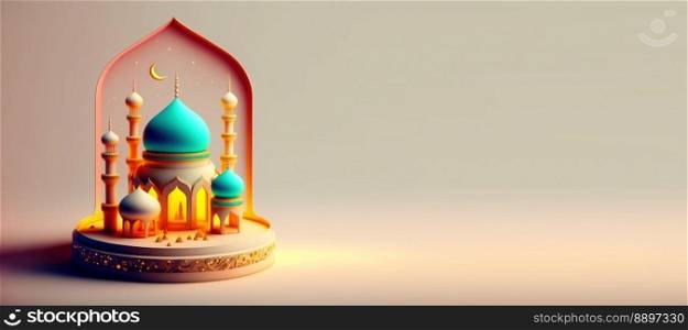 Mosque Digital Illustration for Ramadan Islmic Celebration Background with Copy Space