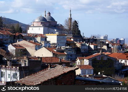 Mosque Eshil Jami and houses of Bursa, Turkey