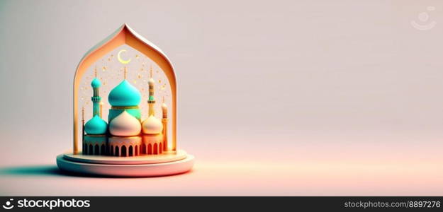 Mosque Illustration for Eid Ramadan Islmic Celebration Background with Empty Space