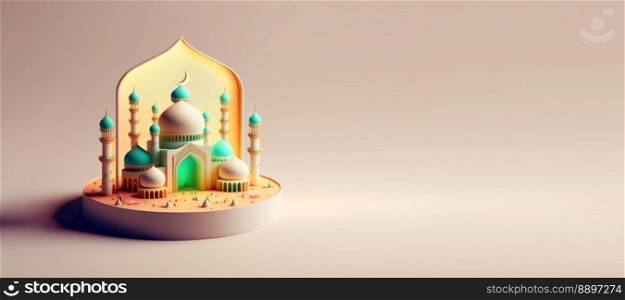 Mosque Illustration for Eid Ramadan Islmic Celebration Banner with Empty Space